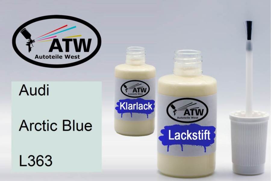 Audi, Arctic Blue, L363: 20ml Lackstift + 20ml Klarlack - Set, von ATW Autoteile West.